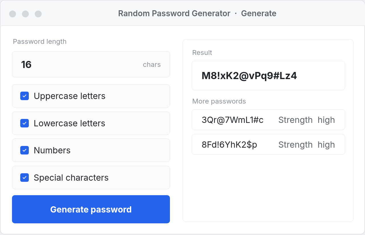 Random Password Generator desktop app on Windows